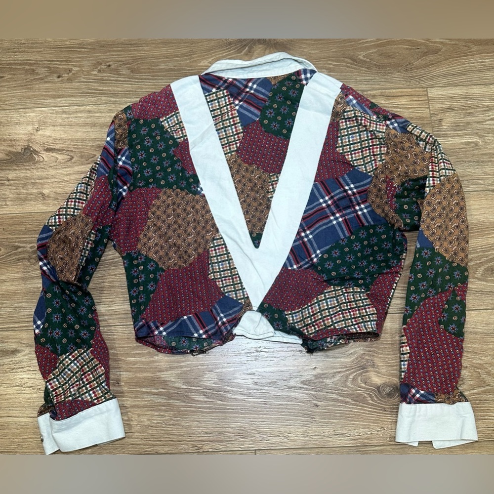 Vintage crop top Banjo western patch work Long sleeve shirt size Large USA made - Picture 5 of 5